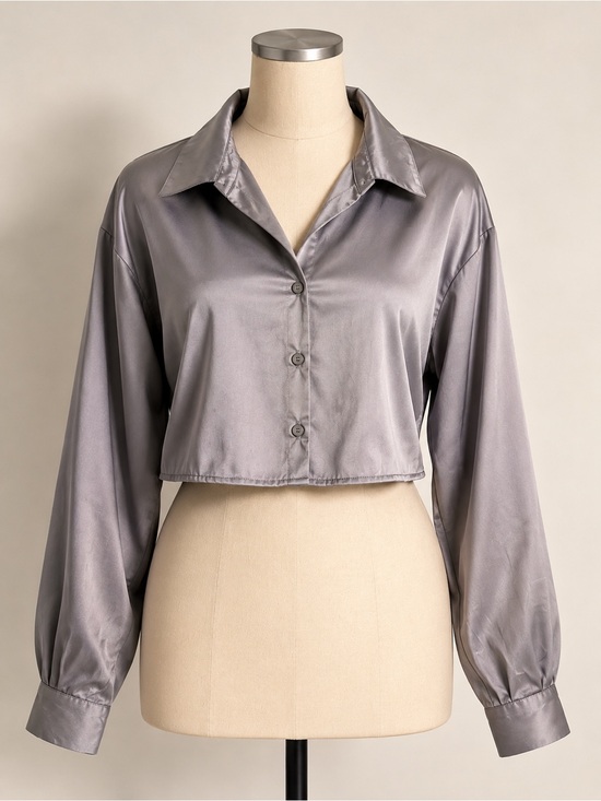 & Other Stories Tops - Gray Satin Cropped Buttons-down